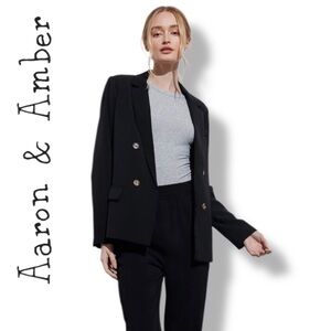 NWT Aaron & Amber Black Double Breasted Blazer Jacket Size Small